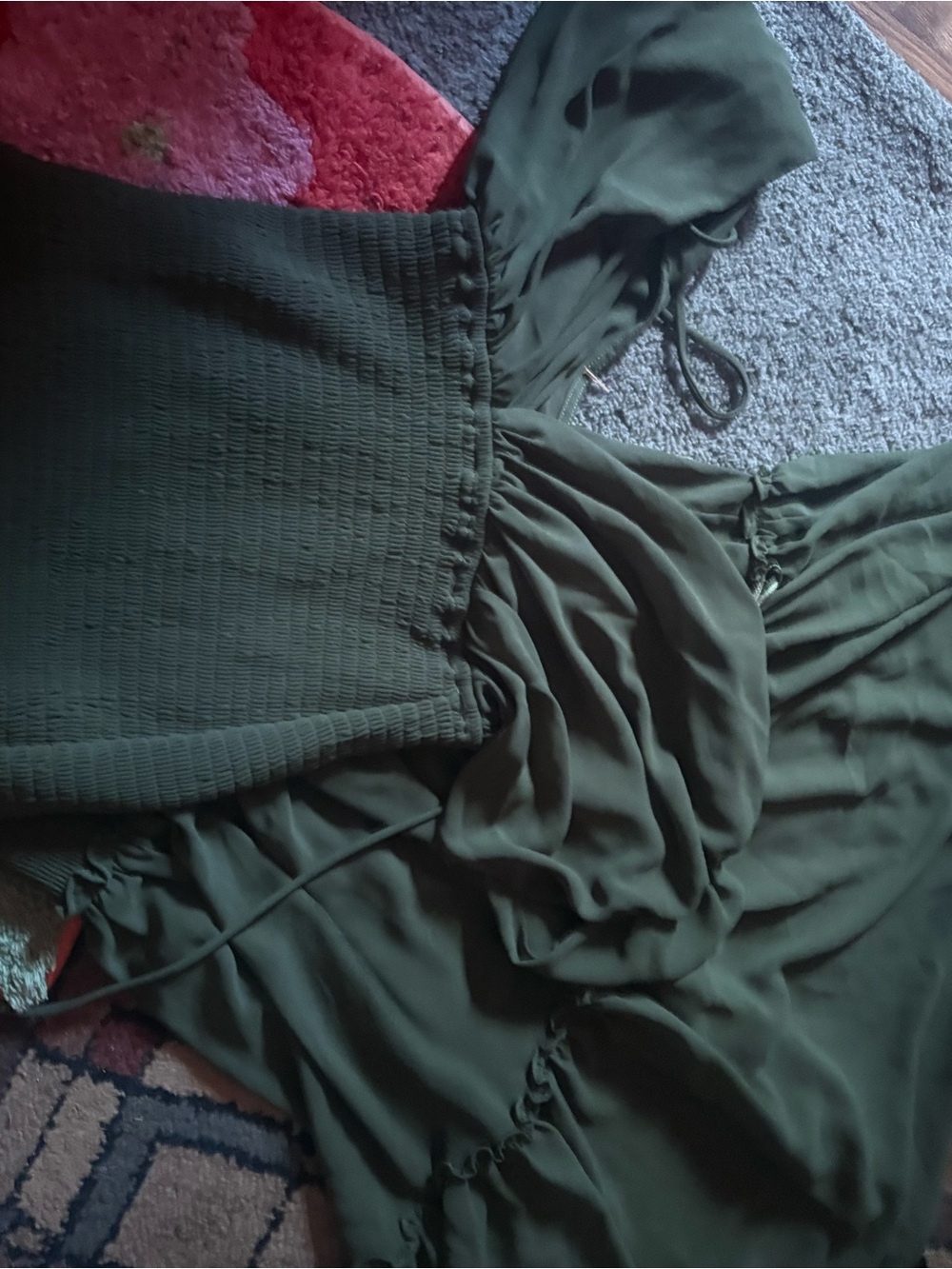Olive Green Smocked maxi Bust Midi Dress size L/XL